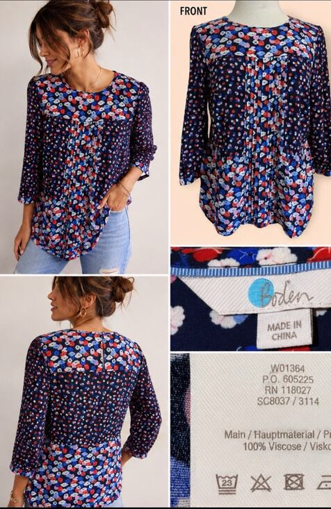 Boden Tops - Preppy Boden Women's Floral Blouse Size 4 Navy Multicolor Viscose British Ditsy